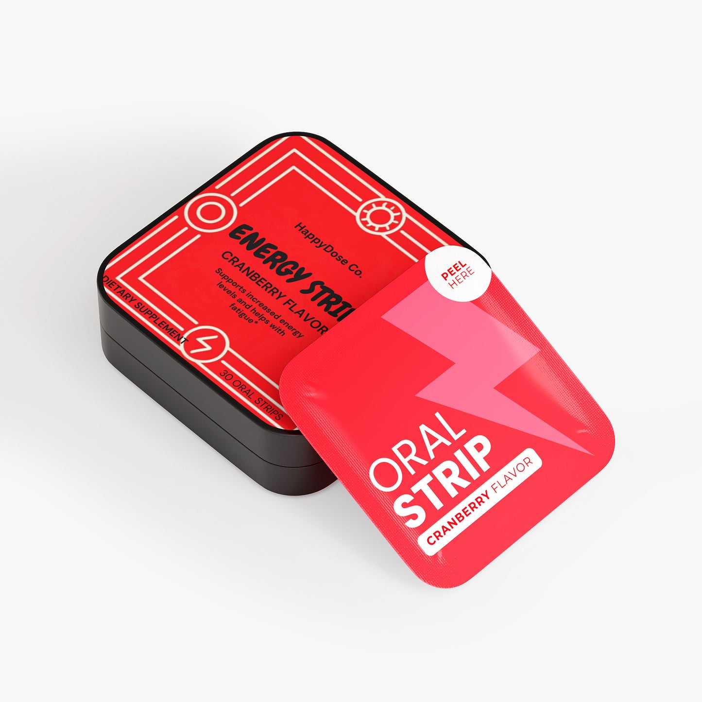 Energy Oral Strips with Green Tea Caffeine and L-Theanine for Sustained Physical and Menetal Alertness-Cranberry Flavor-30 Strips