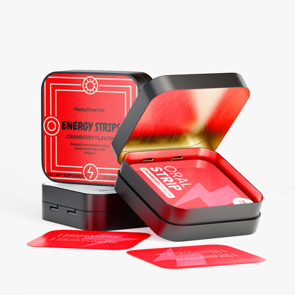 Energy Oral Strips with Green Tea Caffeine and L-Theanine for Sustained Physical and Menetal Alertness-Cranberry Flavor-30 Strips