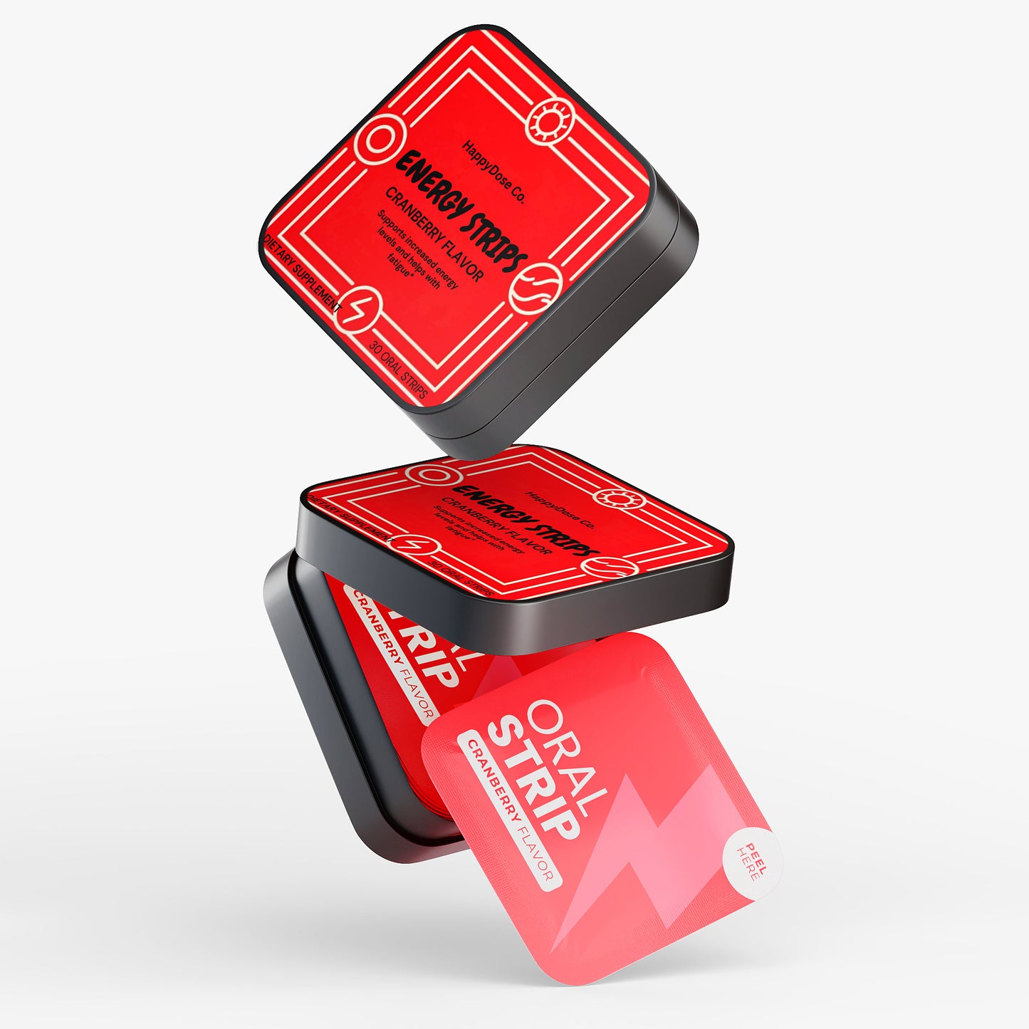 Energy Oral Strips with Green Tea Caffeine and L-Theanine for Sustained Physical and Menetal Alertness-Cranberry Flavor-30 Strips