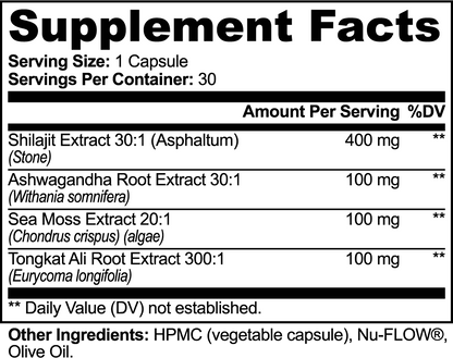 Shilajit, Ashwagandha, Tongkat Ali, Seamoss